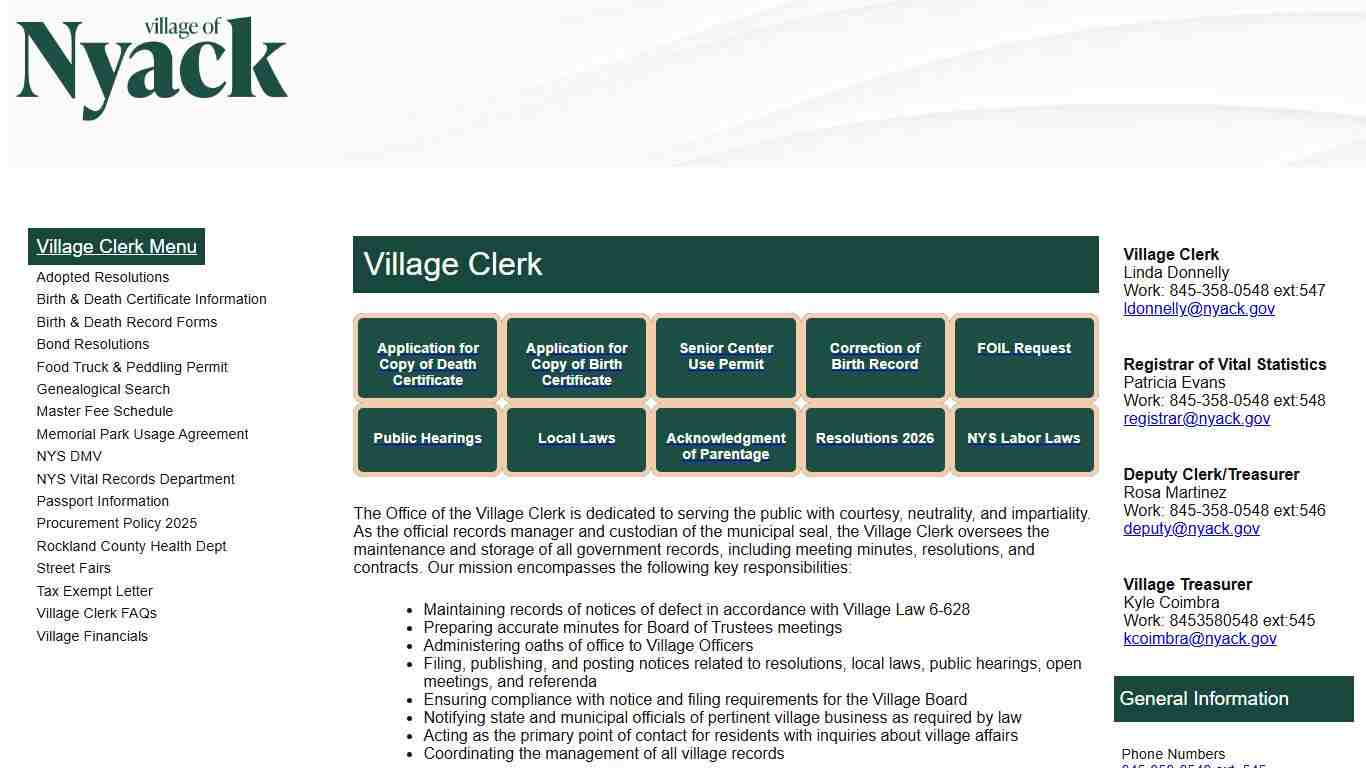 The Official Website of Nyack, NY - Village Clerk