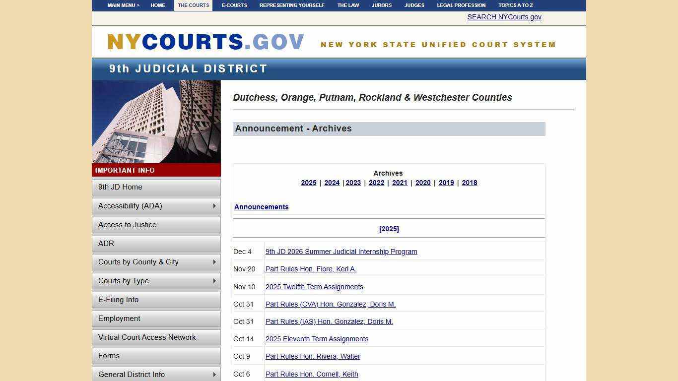 Announcement Archives - Dutchess, Orange, Putnam, Rockland & Westchester Counties | NYCOURTS.GOV